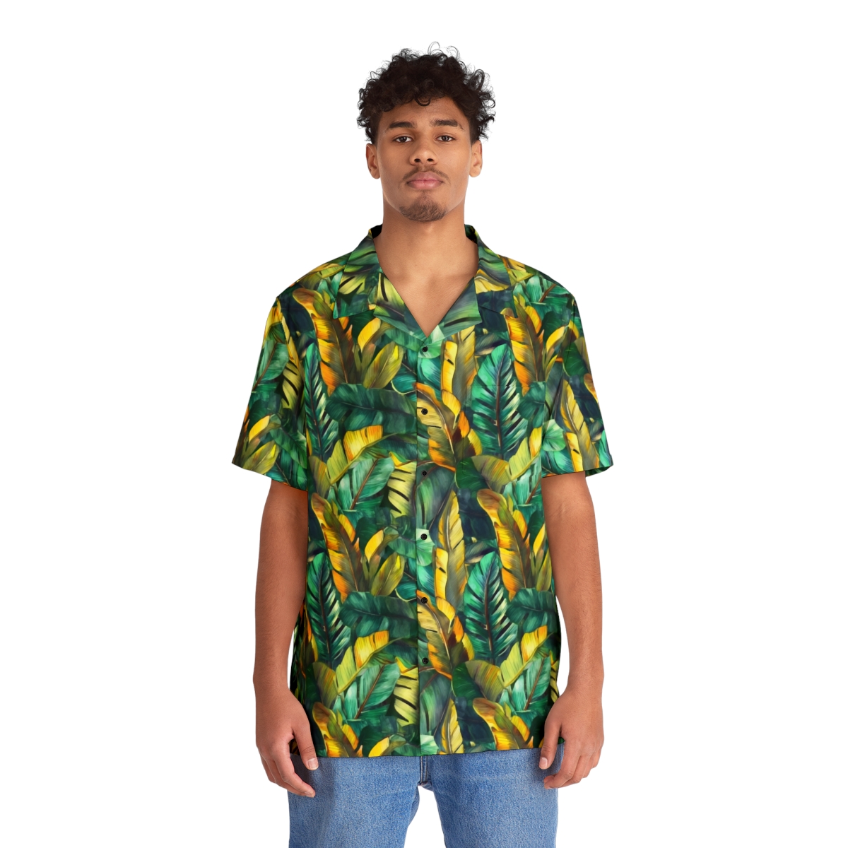 Watercolor Banana Leaves (Dark) Aloha Shirt product thumbnail image