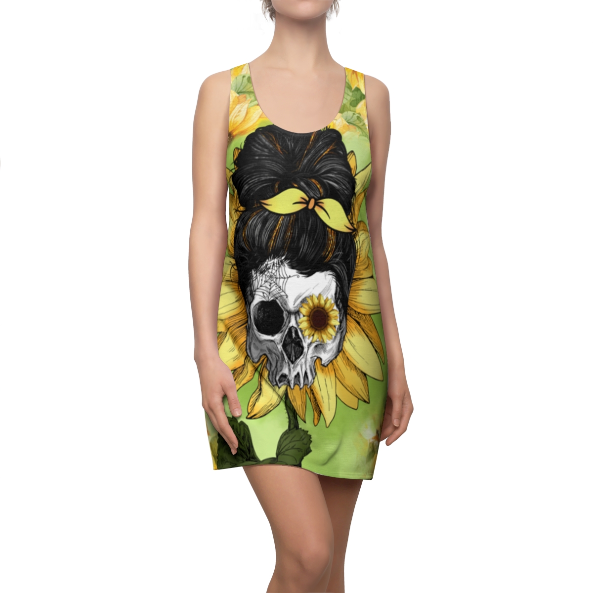 Women's Cut & Sew Sunflower and Skull Racerback Dress (AOP) product thumbnail image