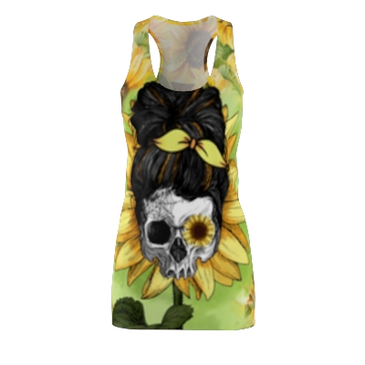 Women's Cut & Sew Sunflower and Skull Racerback Dress (AOP)