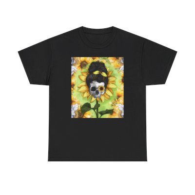 Unisex Heavy Sunflower and Skulls Cotton Tee