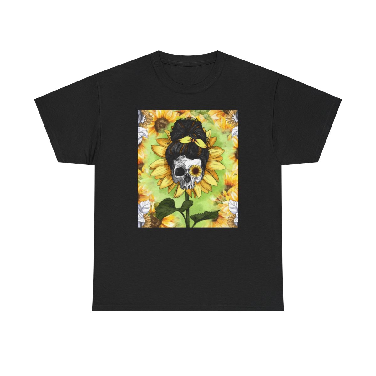 Unisex Heavy Sunflower and Skulls Cotton Tee product thumbnail image