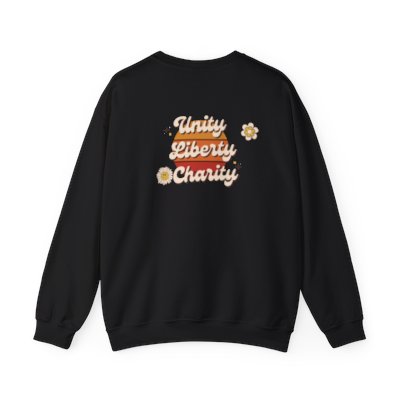 Sweatshirt: "Unity Liberty Charity"