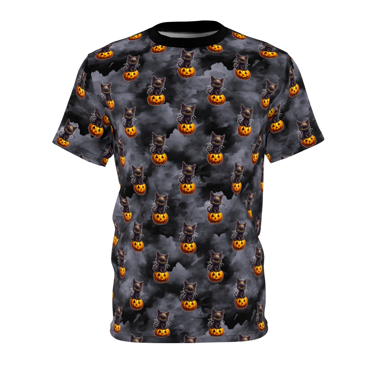 Black Kitten on a Jack-o-lantern Halloween Pumpkin Unisex Cut & Sew Tee product main image