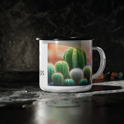 Cactus Camping Mug Makes Coffee Fun, Outdoor Coffee Mug Perfect for Cacti Lovers, Great Travel Mug, Enamel Camp Cup