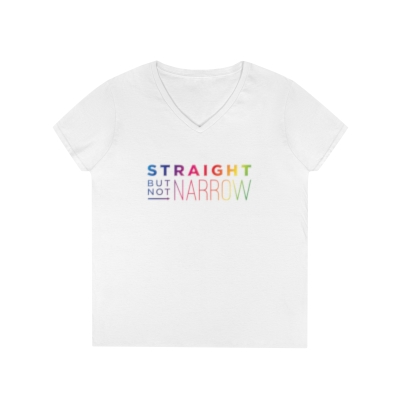 Straight But Not Narrow Rainbow - Ladies' V-Neck Gildan T-Shirt