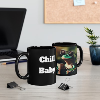 Funny Frog Mug, Cool Frog Coffee Mug Starts Your Day Off Right, Cute Picture, Colorful 11oz Black Mug