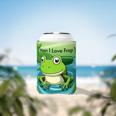 Man I Love Frogs Can Cooler Sleeve, MILF, Frog Cartoon Will Delight Frog Lovers, Great Gift, Stocking Stuffer, Cute Green Frog