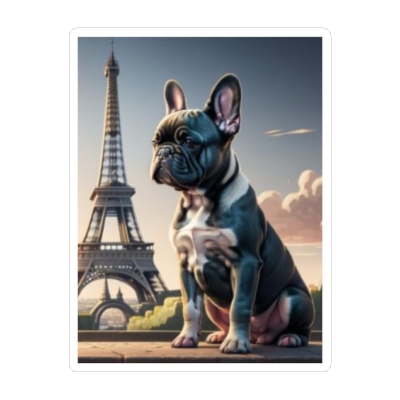 Frenchie posing with The Eiffel Tower Kiss-Cut Vinyl Decals