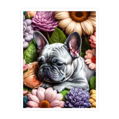 Frenchie on a bed of flowers Kiss-Cut Vinyl Decal