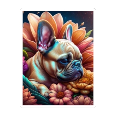 Adorable fawn frenchie on flowers Kiss-Cut Vinyl Decals