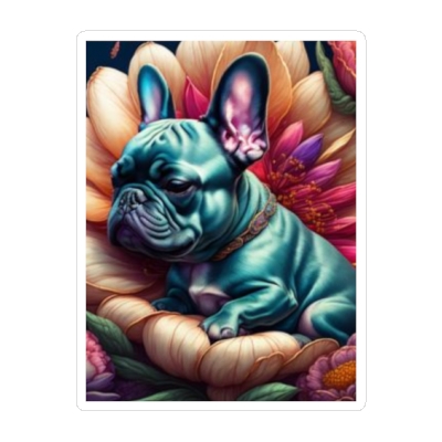 Blue frenchie on flowers Kiss-Cut Vinyl Decals