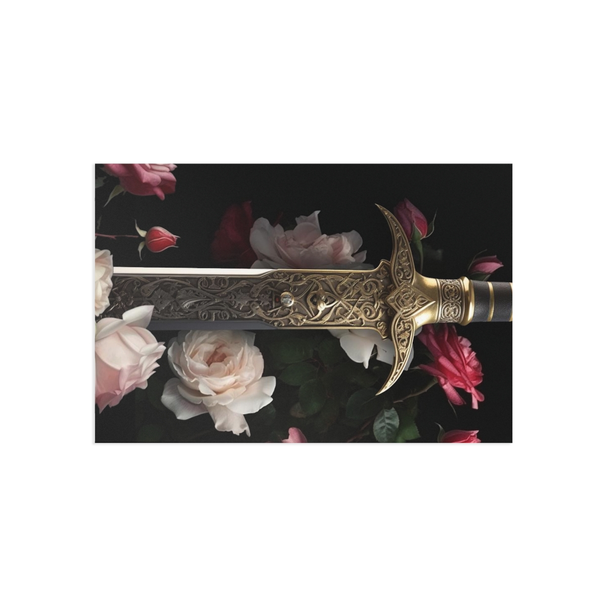 The Gold-Hilted Sword and Rose Flowers Art Postcards product thumbnail image