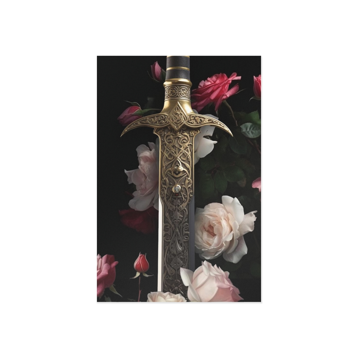 The Gold-Hilted Sword and Rose Flowers Art Postcards product thumbnail image