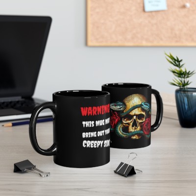 Creepy Skull Mug, Halloween Coffee Mug, Gothic Cup, Dark Humor 11oz Black Mug
