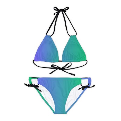 From Blues to Green Strappy Bikini Set (AOP)