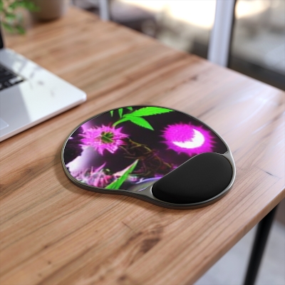 Pink Flower Weed Mouse Pad With Wrist Rest