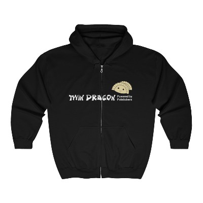 Twin Dragon “Powered By Potstickers” Full Zip Unisex Heavy Blend™ Hooded Sweatshirt