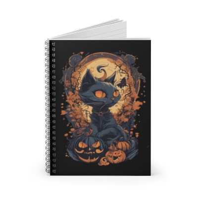Halloween Cat V1 By 3rd Eye Perceptions ( Spiral Notebook - Ruled Line )