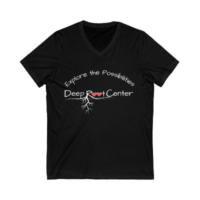 Deep Root Center Logo - Unisex Jersey Short Sleeve V-Neck Tee