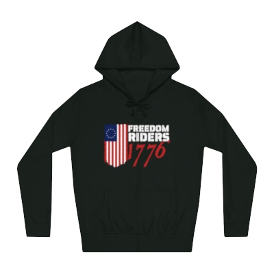 Women's Zip Hoodie with FR1776 Logo on Front and Website + Mission Statement on Back