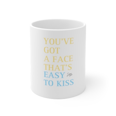 ‘Easy To Kiss’ - White Ceramic Mug (Yellow & Blue)