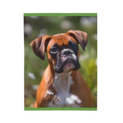 Boxer Puppy with White Flowers - Velveteen Plush Blanket