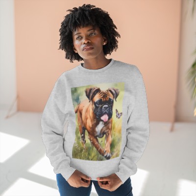 Water Color Boxer Dog with a Butterfly - Unisex Premium Crewneck Sweatshirt