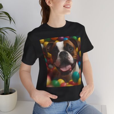 Adorable Boxer Dog In A Ball Pit - Unisex Jersey Short Sleeve Tee