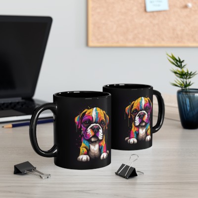 Cartoon Boxer Puppy Vivid Color - 11oz Black Mug