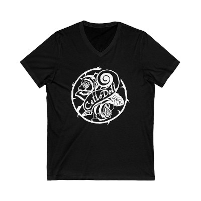 Black Front-Print Relaxed V-Neck Tee