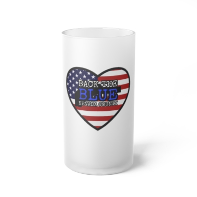 Frosted Glass Beer Mug with Patriotic BTBNC Heart Logo