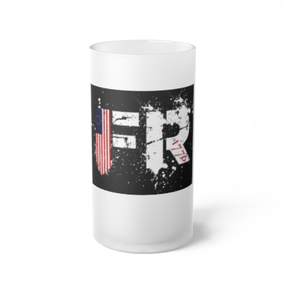 Frosted Glass Beer Mug with FR1776 Initials Logo with Black Background