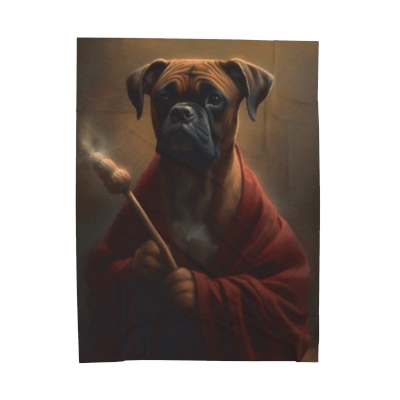 Boxer Dog in a Robe - Velveteen Plush Blanket