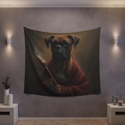 Boxer Dog in a Robe - Printed Wall Tapestry