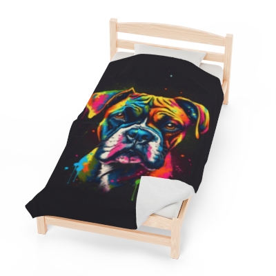 Colorful Boxer Dog - Velveteen Plush Blanket