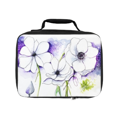Lunch Bag/Bag For Lunch/Floral Print/White Flowers/Insulated Bag/Pretty Watercolor White Clematis Flowers Print Lunch Bag