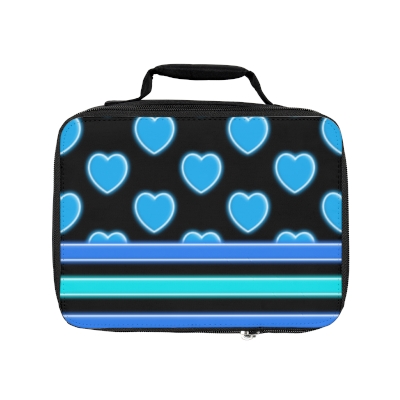 Lunch Bag/Bag For Lunch/Hearts And Stripes/Glowing/Blues/Insulated Bag/Glowing Blue Hearts And Stripes Lunch Bag
