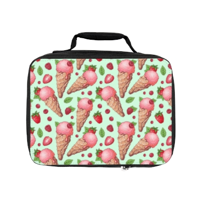 Lunch Bag/Bag For Lunch/Insulated Bag/Ice Cream/Strawberries/Strawberry Ice Cream Print Lunch Bag