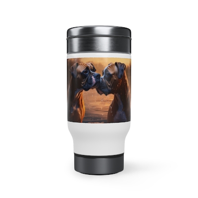 Romantic Boxer Dogs - Stainless Steel Travel Mug with Handle, 14oz