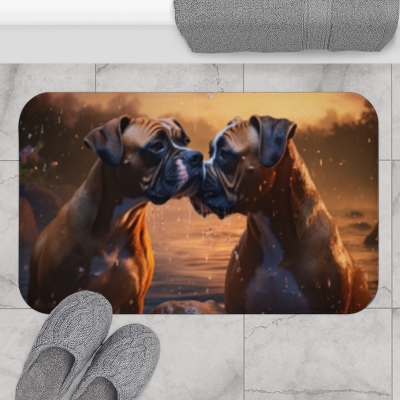 Romantic Boxer Dogs - Bath Mat