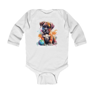 Boxer Puppy Color - Infant Long Sleeve Bodysuit