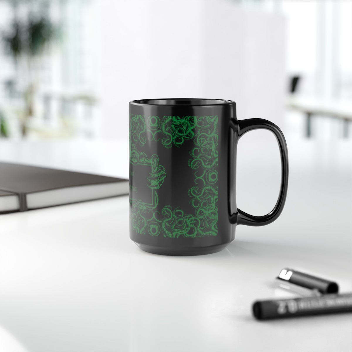"Lovecraftian Elegance: Cthulhu 15 oz Black Mug with Intriguing Quote product thumbnail image