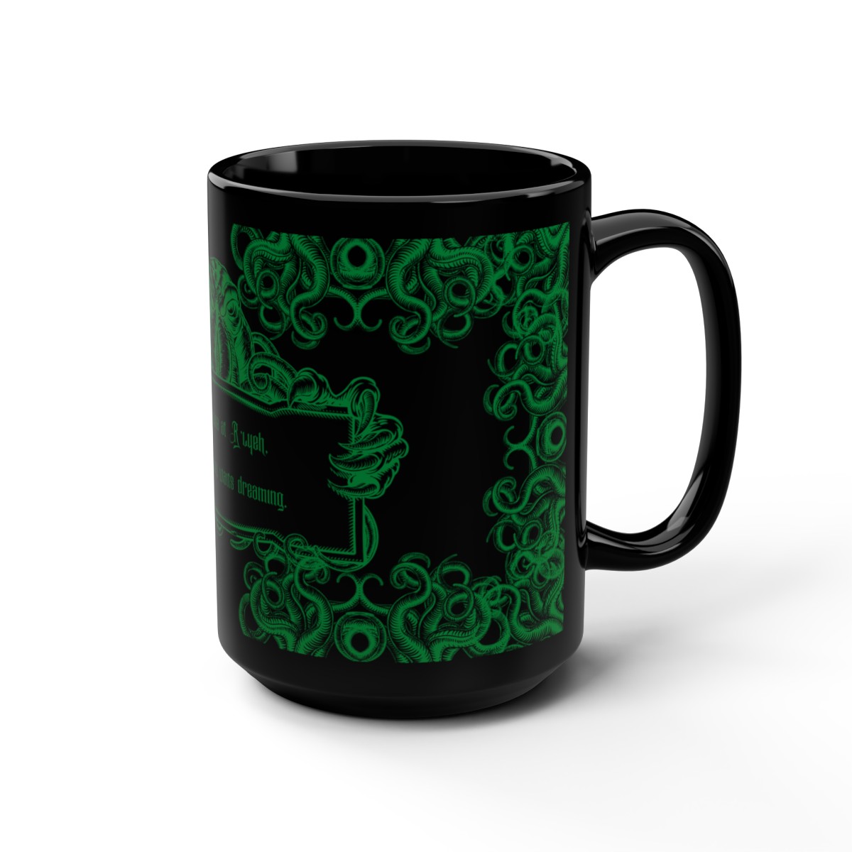 "Lovecraftian Elegance: Cthulhu 15 oz Black Mug with Intriguing Quote product thumbnail image