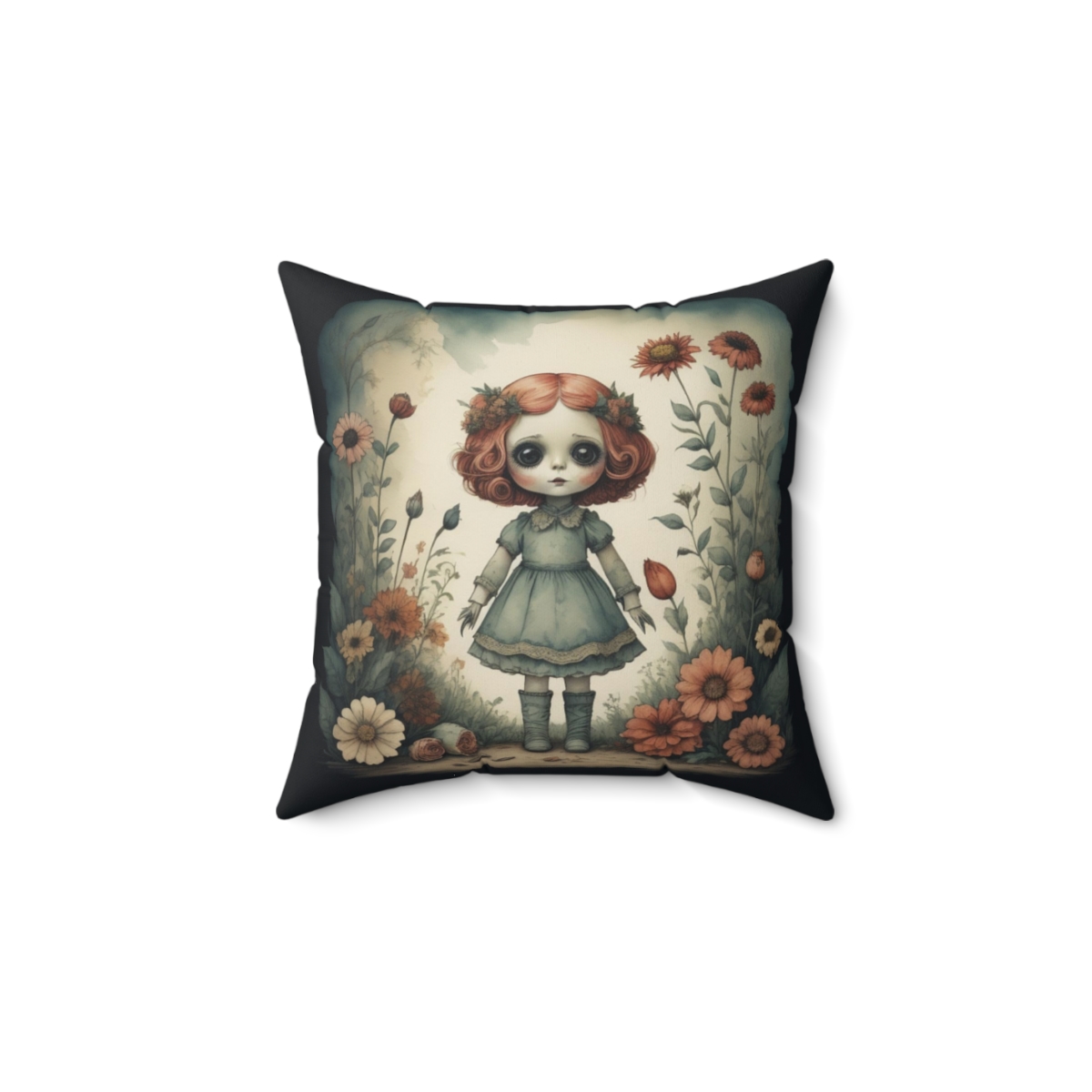 "Creepy Doll Garden" 14" Spun Polyester Square Pillow product thumbnail image