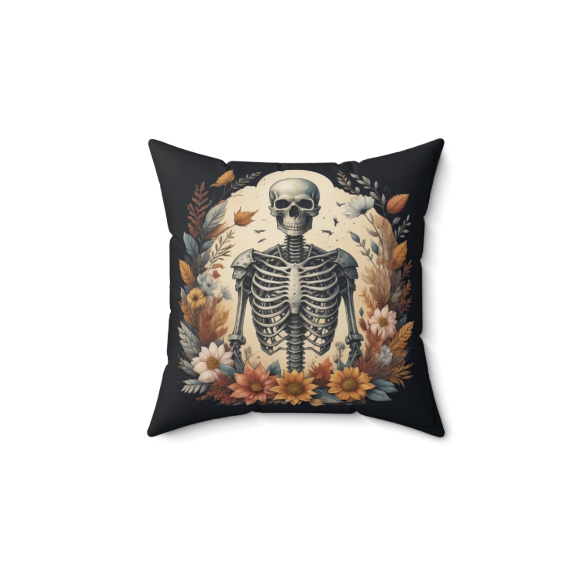 "Autumn Flowers Skeleton" 14" Spun Polyester Square Pillow product thumbnail image