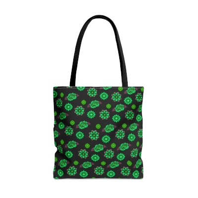 "Sugar Skull Flowers" Tote Bag (Green & Black)