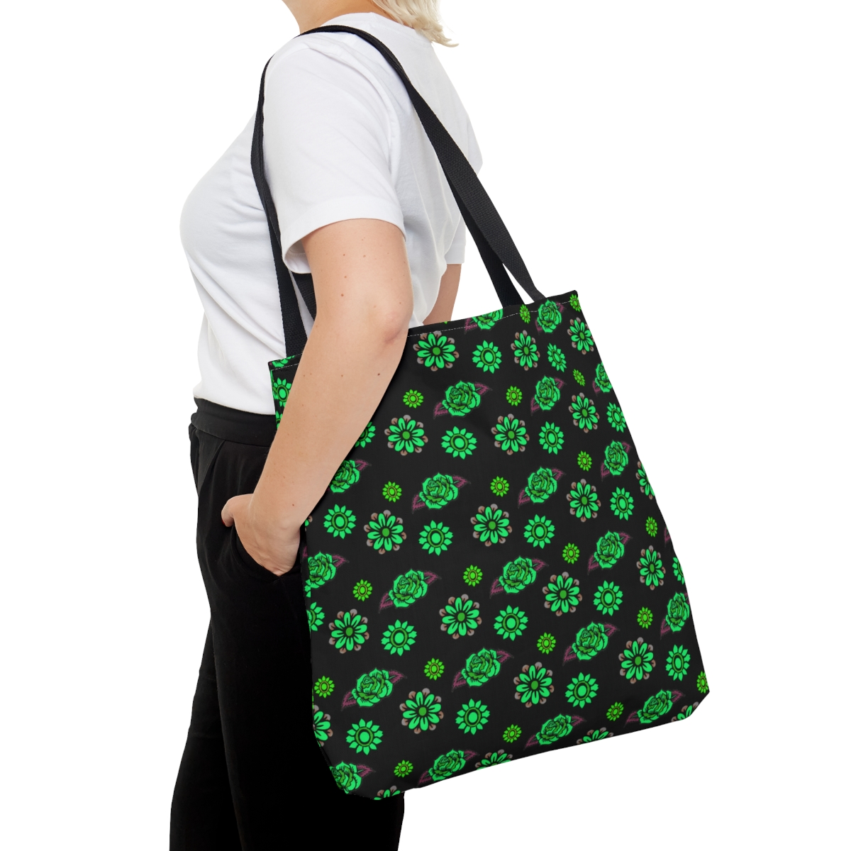 "Sugar Skull Flowers" Tote Bag (Green & Black) product thumbnail image