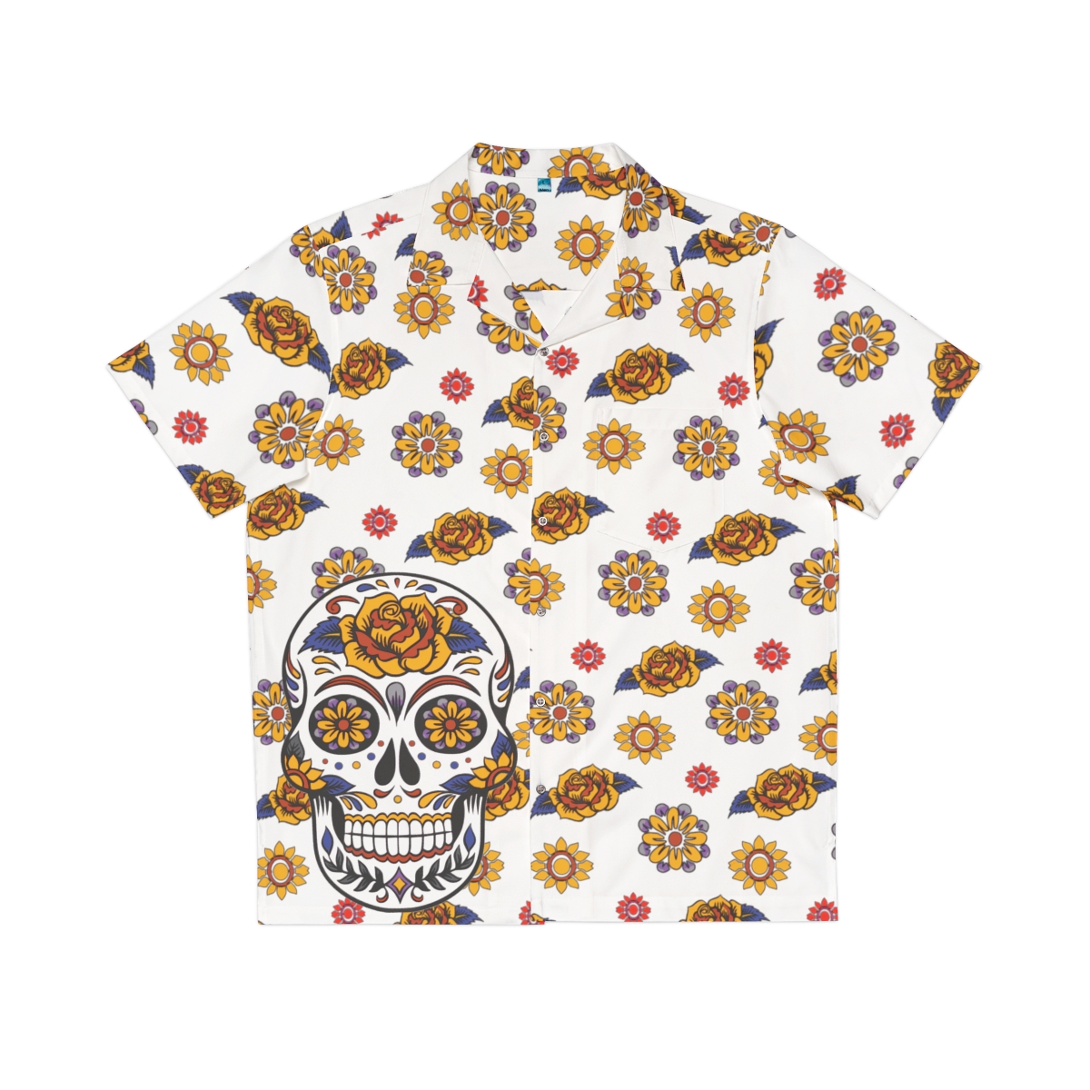 "Sugar Skull & Flowers" Men's Hawaiian Shirt (White) product thumbnail image