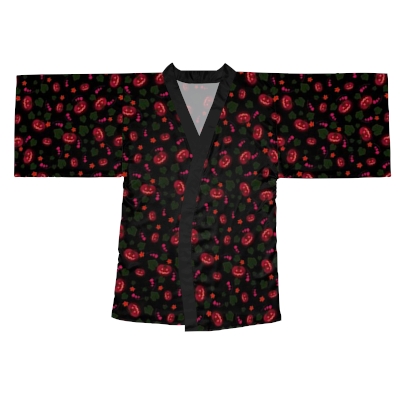 "Pinkish Glow Pumpkin Garden" Long Sleeve Kimono Robe 