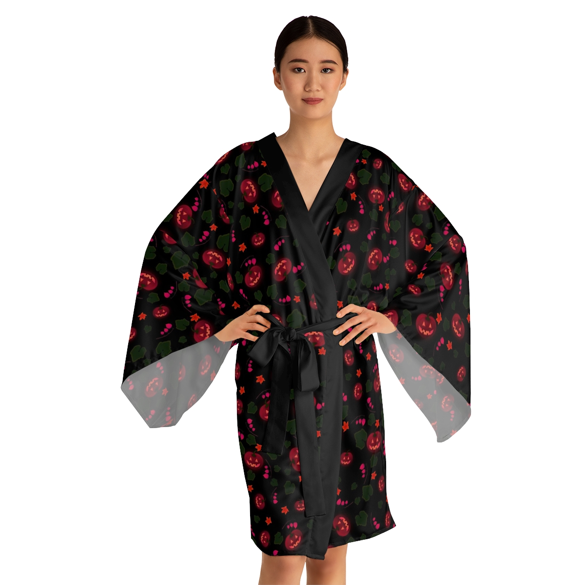 "Pinkish Glow Pumpkin Garden" Long Sleeve Kimono Robe  product thumbnail image